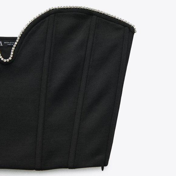 ZARA | Zara Black Tube Top with Rhinostones Heart Shape - Picture 3 of 5